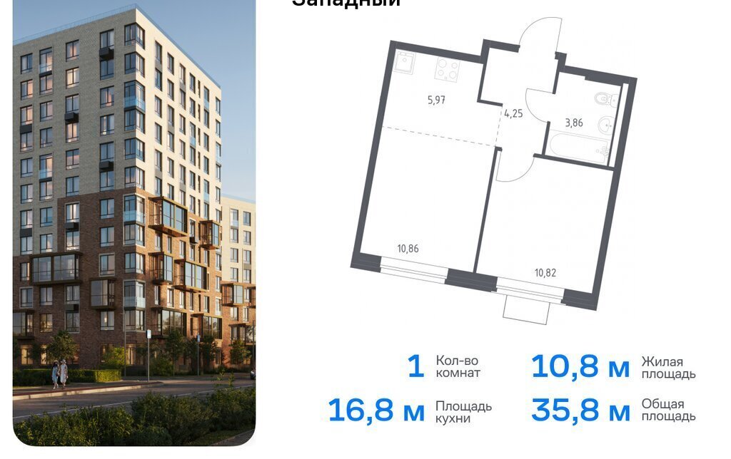 квартира г Москва п Марушкинское д Большое Свинорье ТиНАО Внуково ЖК Квартал Западный Санино, к 6 фото 1