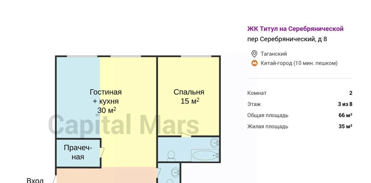квартира г Москва метро Китай-город пер Серебрянический 8 фото 3