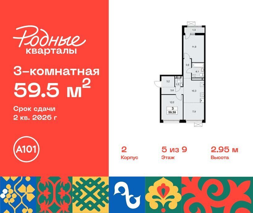 квартира г Щербинка ЖК «Родные кварталы» 2 ТиНАО Внуково Толстопальцево фото 1