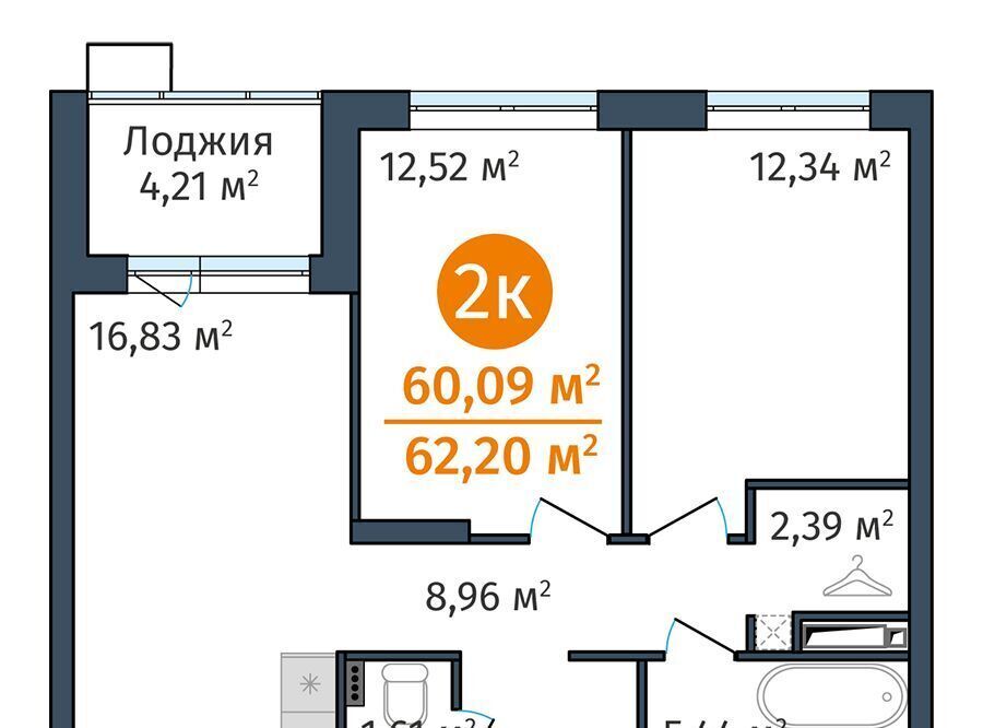 квартира г Тюмень р-н Калининский ул Краснооктябрьская 12 ЖК DOK Калининский административный округ фото 1