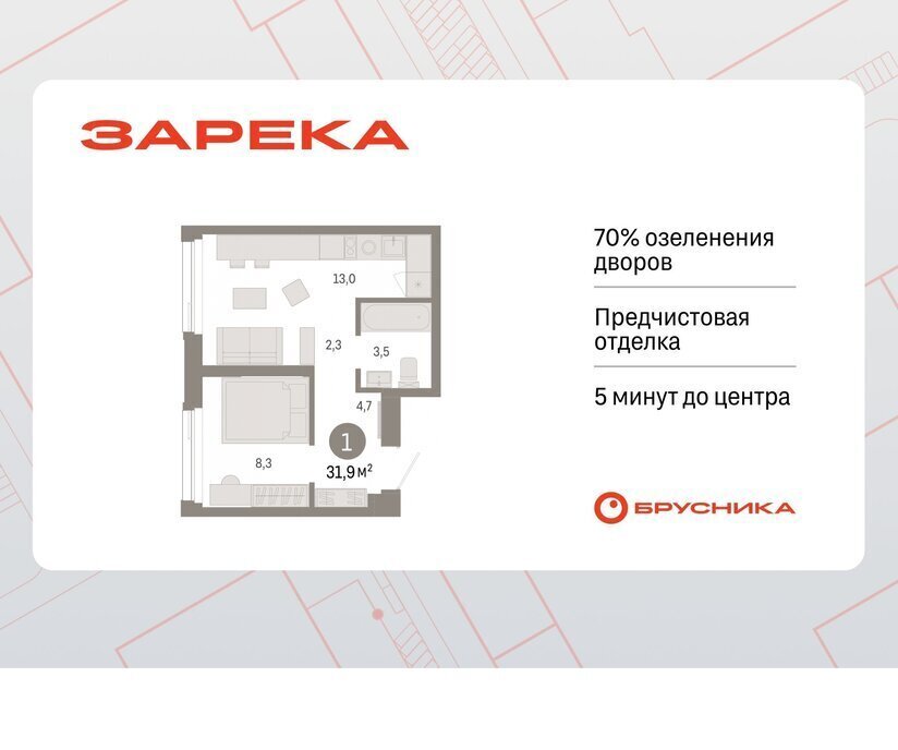 квартира г Тюмень ЖК «Зарека» фото 1