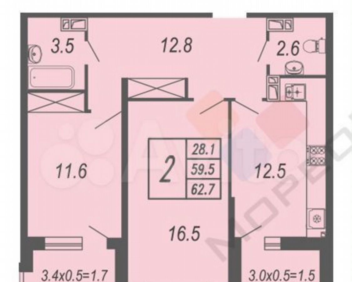 квартира г Краснодар р-н Прикубанский ул им. Адмирала Серебрякова 3к/1 фото 24