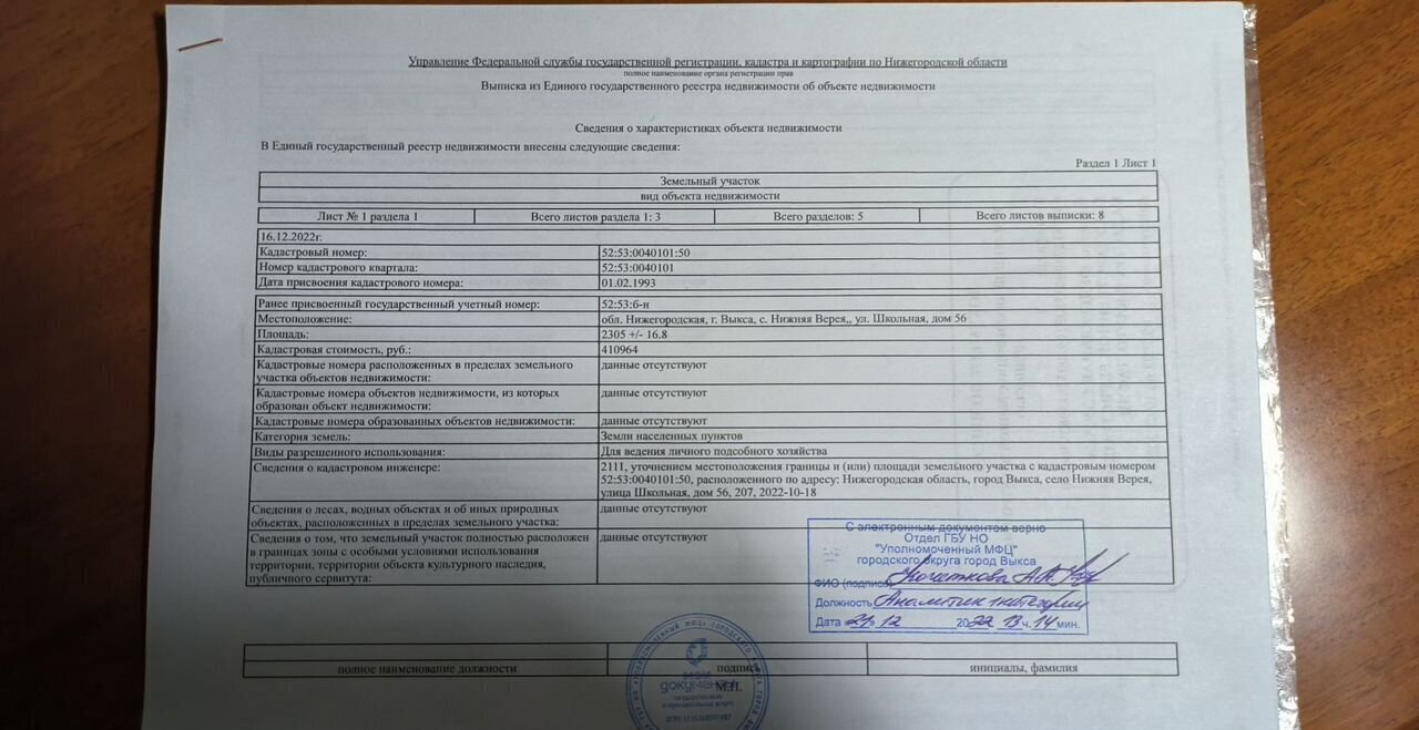 земля г Выкса с Нижняя Верея ул Школьная 52 рп Шиморское фото 2