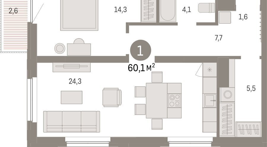 квартира г Тюмень ул Мысовская 26к/2 фото 2