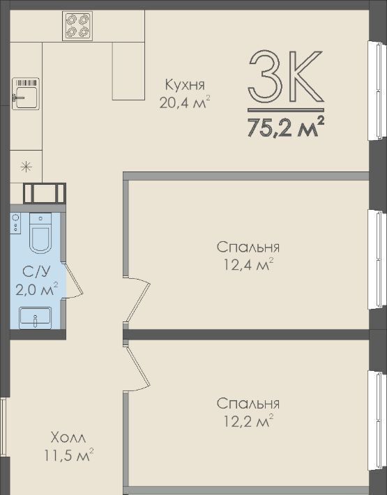 квартира г Великий Новгород ул Нехинская 20 фото 1