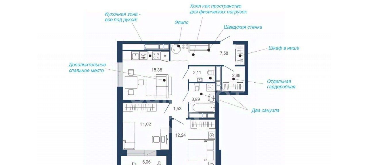 квартира г Липецк р-н Советский ш Елецкое 7 фото 2
