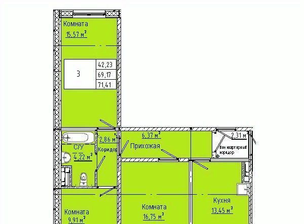 квартира г Омск р-н Кировский Солнечный ул 3-я Любинская 30к/2 фото 1