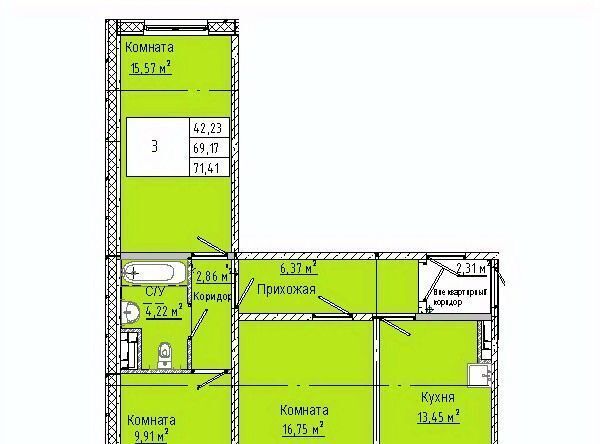 квартира г Омск р-н Кировский Солнечный ул 3-я Любинская 30к/2 фото 1