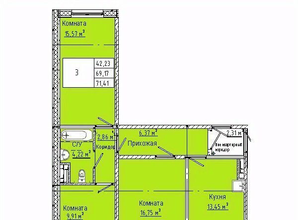 квартира г Омск р-н Кировский Солнечный ул 3-я Любинская 30к/2 фото 1
