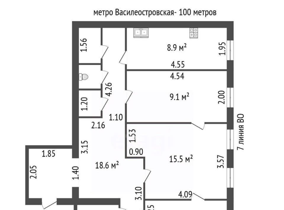 квартира г Санкт-Петербург метро Василеостровская 7-я Васильевского острова линия, 38 фото 2