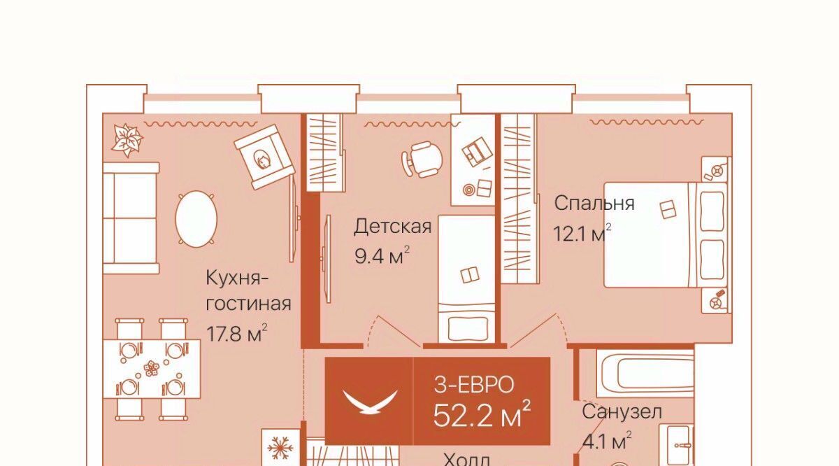 квартира г Тюмень р-н Ленинский ул Республики 204к/12 ЖК «Дом на Большой Спасской» Ленинский административный округ фото 3