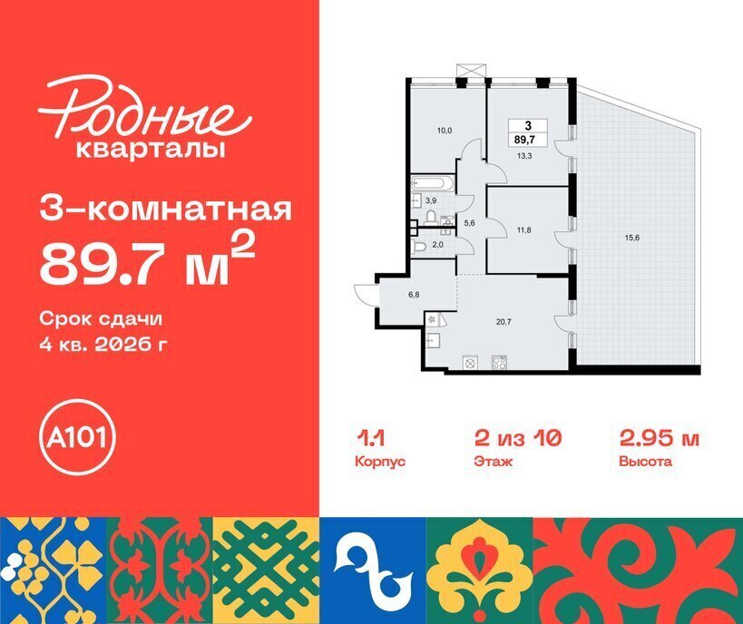 квартира г Щербинка ЖК «Родные кварталы» 1/2 ТиНАО Внуково Толстопальцево фото 1