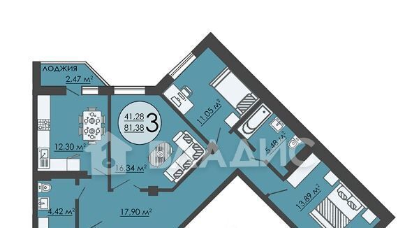 квартира г Липецк р-н Октябрьский ул. А. Г. Стаханова, 77к 1 фото 9