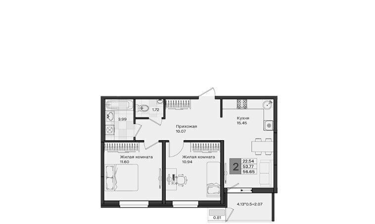 квартира г Краснодар п Березовый р-н Прикубанский ЖК «Молодежный-2» фото 3