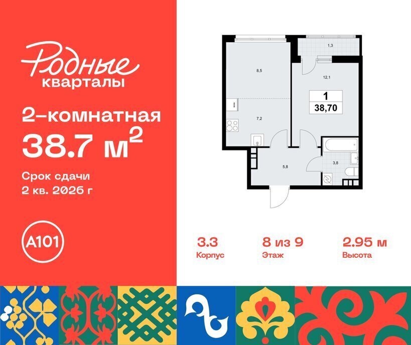 квартира г Щербинка ЖК «Родные кварталы» 3/1 ТиНАО Внуково Толстопальцево фото 1