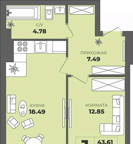 квартира г Калининград р-н Московский ул Генерала Толстикова 36к/2 фото 1