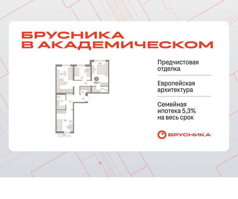 квартира г Екатеринбург Чкаловская Академический ЖК Брусника в Академическом 19-й квартал фото 1