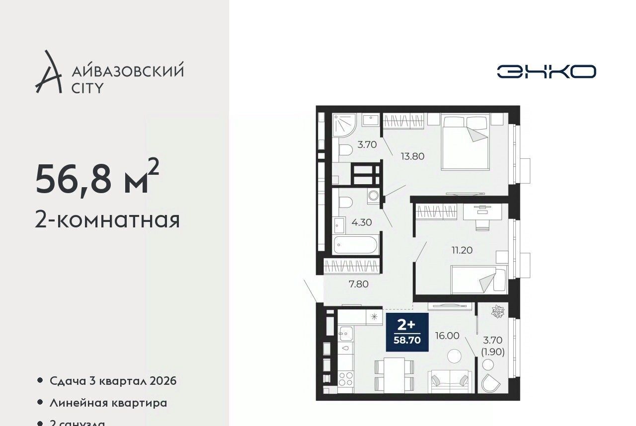 квартира г Тюмень р-н Центральный ЖК Айвазовский фото 1