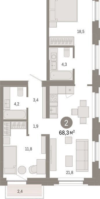 квартира г Тюмень ул Мысовская 26к/2 фото 2