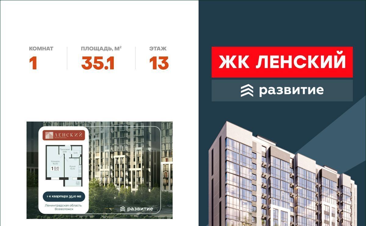 квартира г Всеволожск Южный ЖК Радужный Улица Дыбенко фото 1