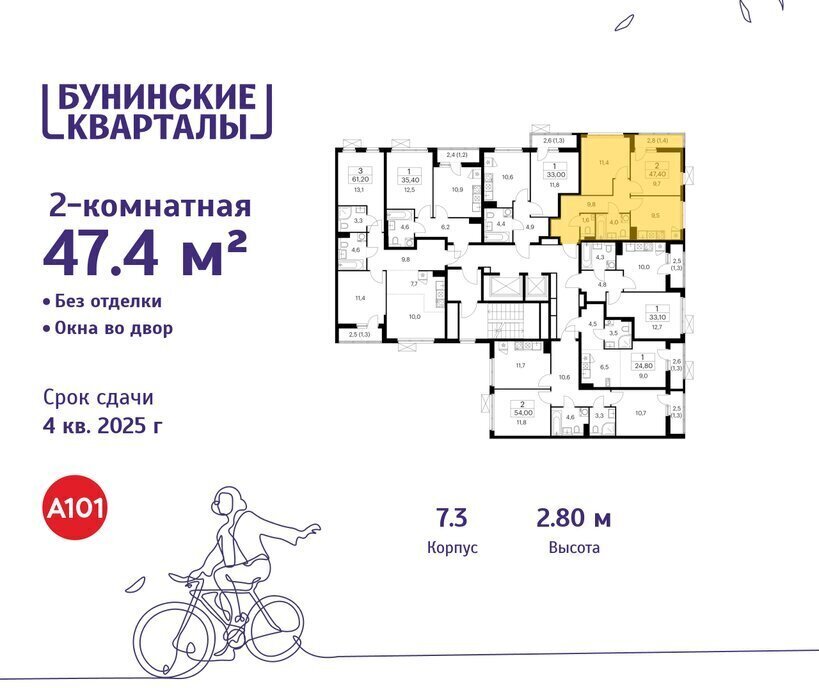 квартира г Москва п Сосенское ЖК Бунинские Кварталы 7/1 метро Коммунарка ТиНАО Потапово фото 2