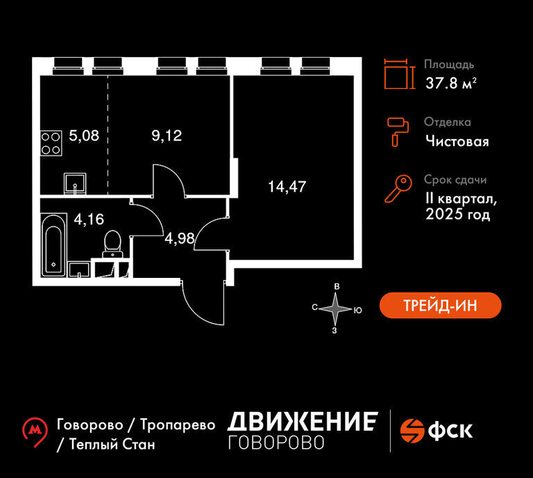 квартира г Щербинка квартал № 1 метро Говорово ЗАО район Солнцево № 3, жилой комплекс Движение. Говорово, к 1 фото 1