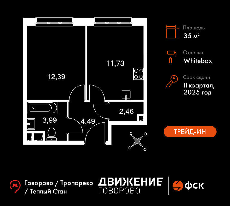 квартира г Щербинка квартал № 1 метро Говорово ЗАО район Солнцево № 3, жилой комплекс Движение. Говорово, к 1 фото 1