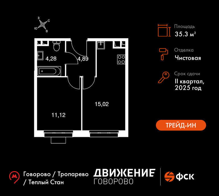 квартира г Щербинка квартал № 1 метро Говорово ЗАО район Солнцево № 3, жилой комплекс Движение. Говорово, к 1 фото 1