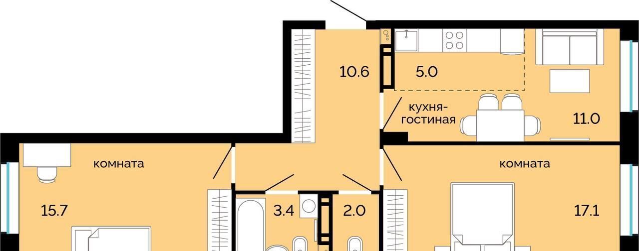 квартира г Пермь р-н Свердловский ул Куйбышева 135 ЖК Красное яблоко фото 13