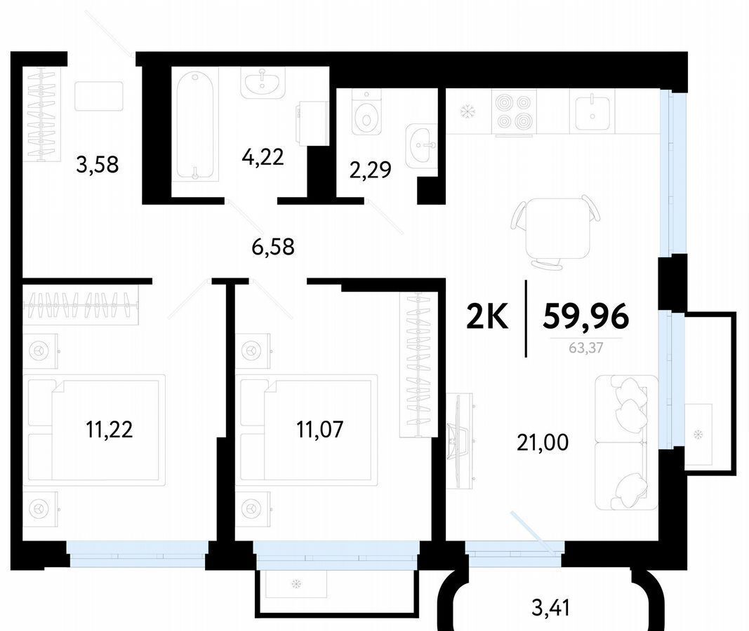 квартира г Тюмень р-н Калининский ул Василия Малкова 32 фото 1