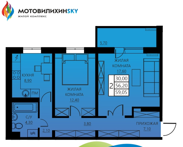 квартира г Пермь р-н Мотовилихинский Вышка 2 ул Гашкова 56/1 ЖК «МотовилихинSky» фото 1