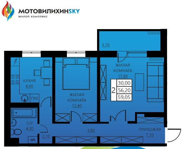квартира г Пермь р-н Мотовилихинский Вышка 2 ул Гашкова 56/1 ЖК «МотовилихинSky» фото 1