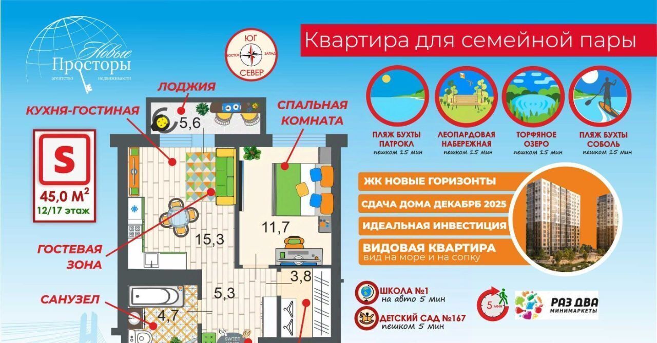квартира г Владивосток р-н Первомайский ЖК «Новые горизонты» 3к/2 фото 1