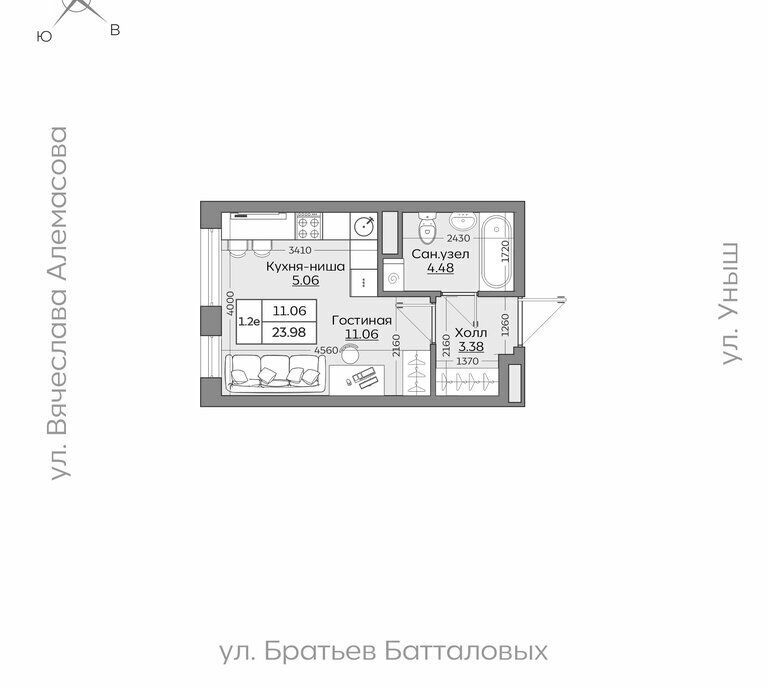 квартира г Казань р-н Приволжский ЖК «Батталовский» Проспект Победы фото 1