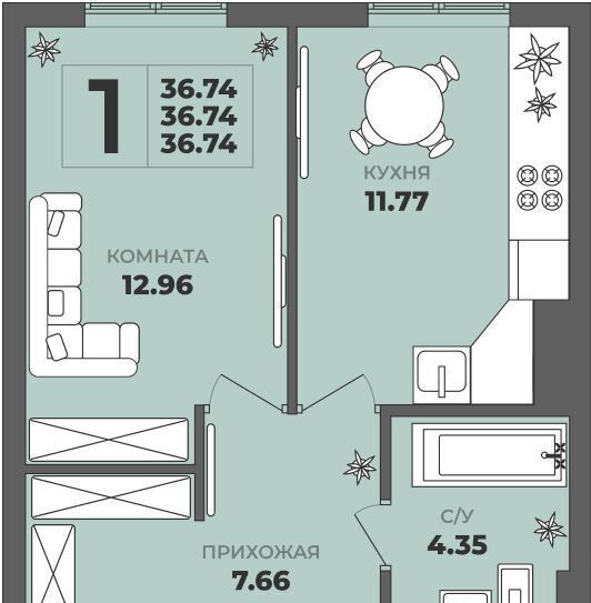 квартира г Калининград р-н Московский ЖК Гринвуд ул. Толстикова, д. 36, корп. 2 фото 2
