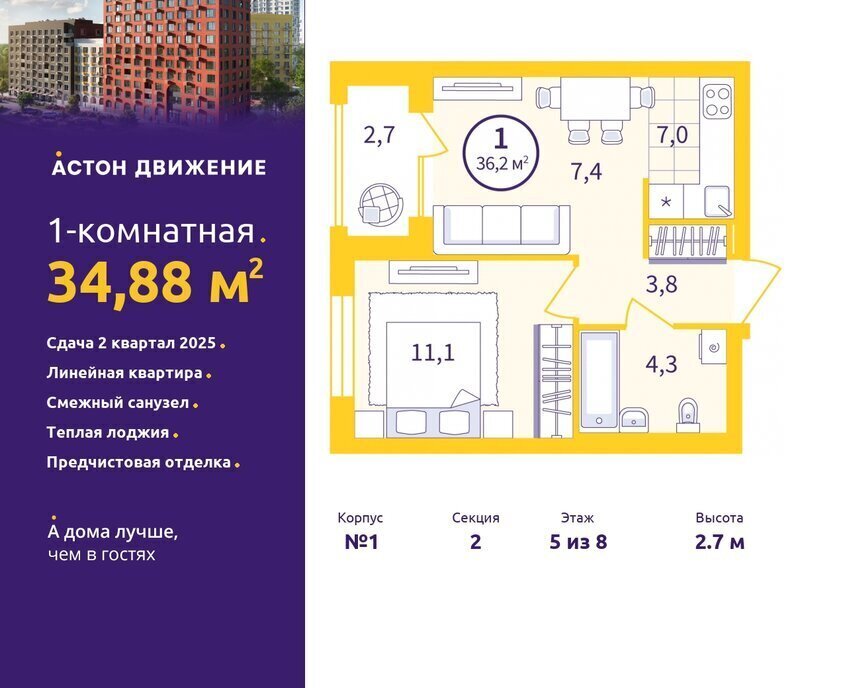 квартира г Екатеринбург р-н Железнодорожный Уралмаш пер Проходной 1а квартал «Астон.Движение» фото 1