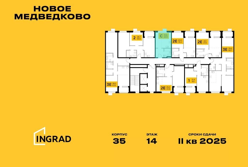 квартира г Мытищи ЖК «Новое Медведково» к 35, микрорайон 17А, Медведково фото 2