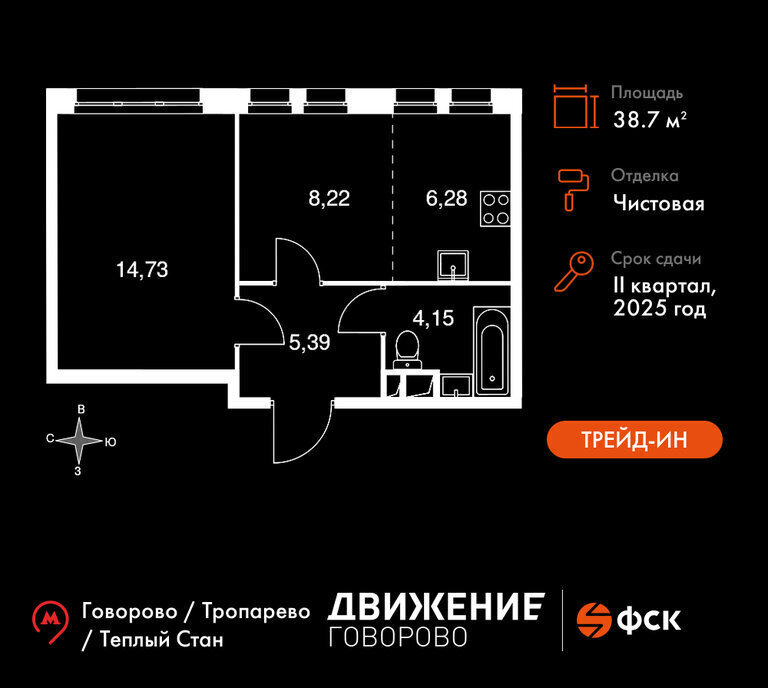 квартира г Щербинка квартал № 1 метро Говорово ЗАО район Солнцево № 3, жилой комплекс Движение. Говорово, к 1 фото 1