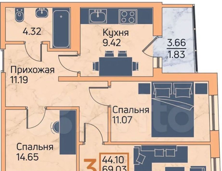 квартира г Пермь р-н Ленинский ул Окулова 29 фото 17