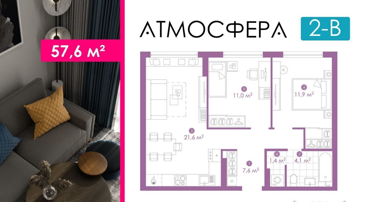 квартира г Астрахань р-н Кировский ул Бехтерева 2в ЖК «Атмосфера» фото 1