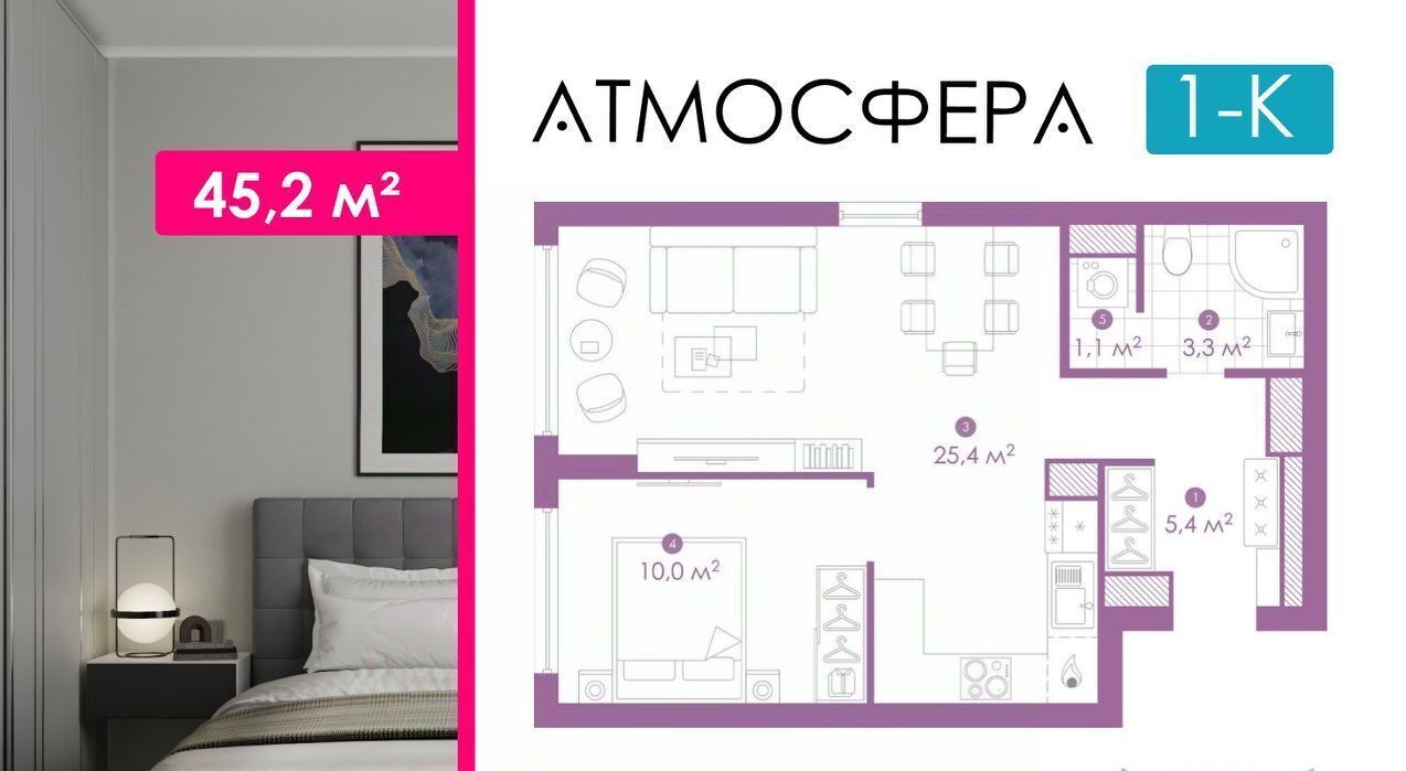 квартира г Астрахань р-н Кировский ул Бехтерева 2в ЖК «Атмосфера» фото 1