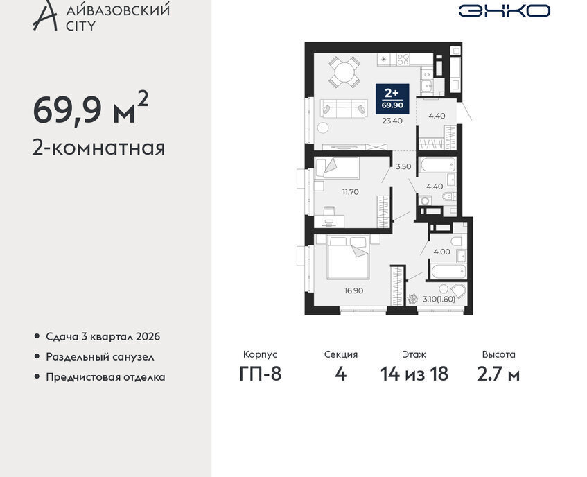 квартира г Тюмень ЖК Айвазовский фото 1