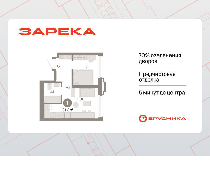 квартира г Тюмень ЖК «Зарека» фото 1