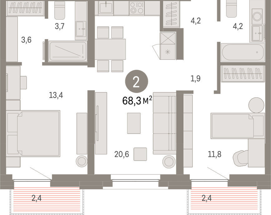 квартира г Тюмень ул Мысовская 26к/2 фото 2