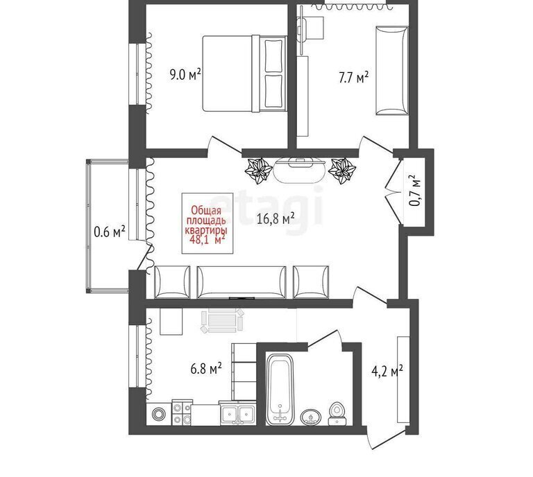 квартира г Северск ул Калинина 58 фото 1