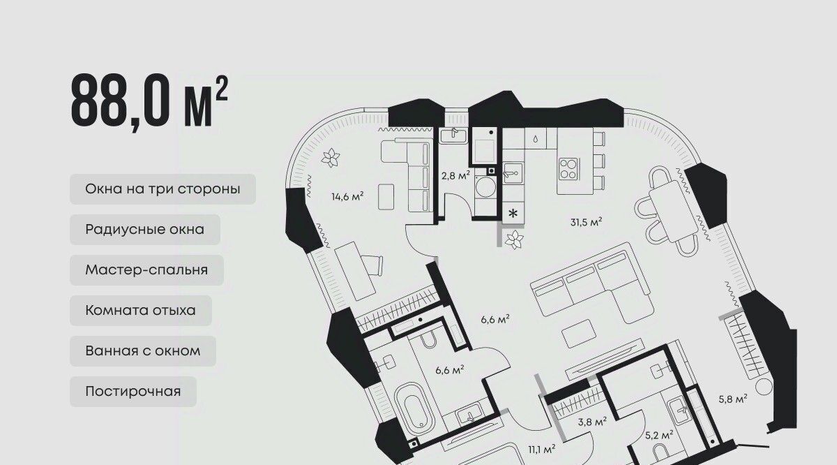 квартира г Тюмень р-н Центральный ЖК «Челюскинцев, 5» фото 3