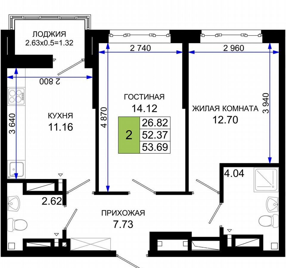 квартира г Ростов-на-Дону р-н Октябрьский пер Элеваторный ЖК «Октябрь Парк» поз. 1. 2 фото 18