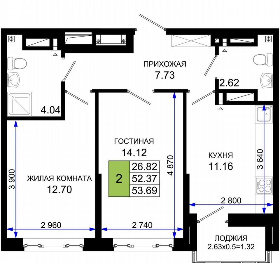квартира г Ростов-на-Дону р-н Октябрьский пер Элеваторный ЖК «Октябрь Парк» поз. 2. 1 фото 18