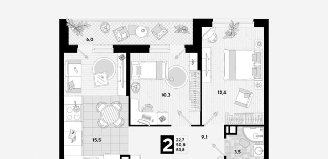 квартира р-н Прикубанский ул им. Ивана Беличенко 89 фото
