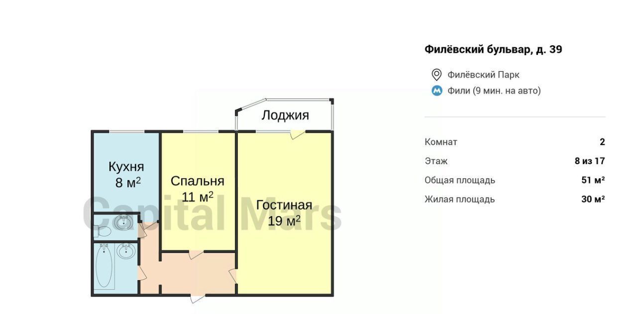 квартира г Москва метро Мневники б-р Филёвский 39 муниципальный округ Филёвский Парк фото 3